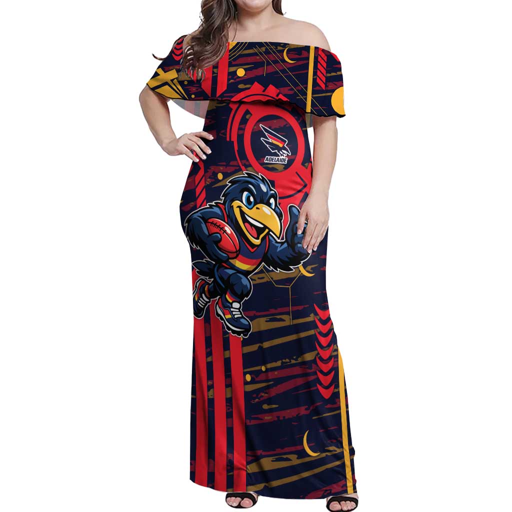 Adelaide Crows Off Shoulder Maxi Dress Mascot Cartoon Football Illustration Style