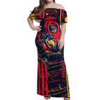 Adelaide Crows Off Shoulder Maxi Dress Mascot Cartoon Football Illustration Style