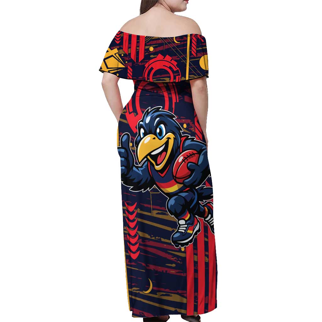 Adelaide Crows Off Shoulder Maxi Dress Mascot Cartoon Football Illustration Style