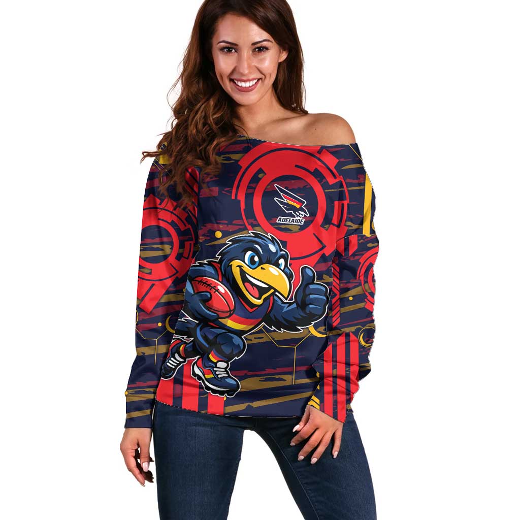 Adelaide Crows Off Shoulder Sweater Mascot Cartoon Football Illustration Style