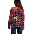 Adelaide Crows Off Shoulder Sweater Mascot Cartoon Football Illustration Style