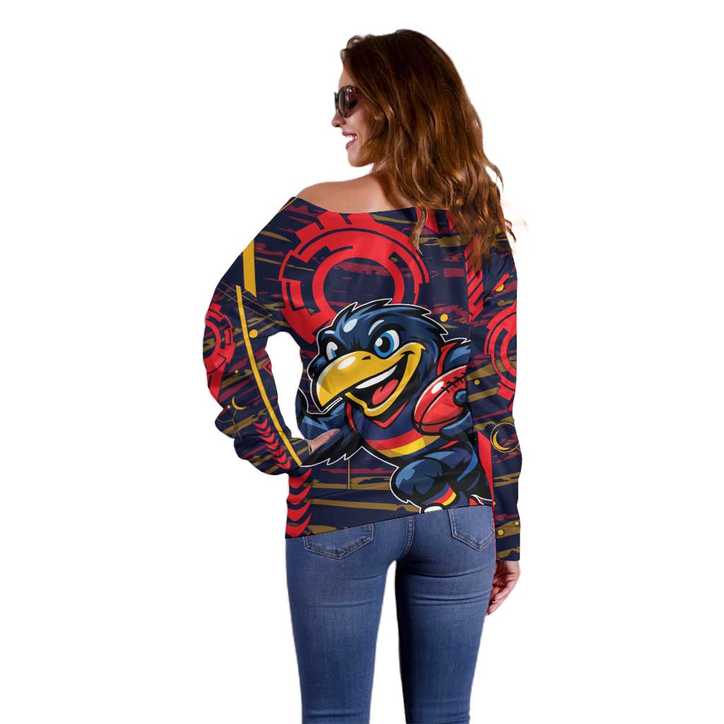 Adelaide Crows Off Shoulder Sweater Mascot Cartoon Football Illustration Style