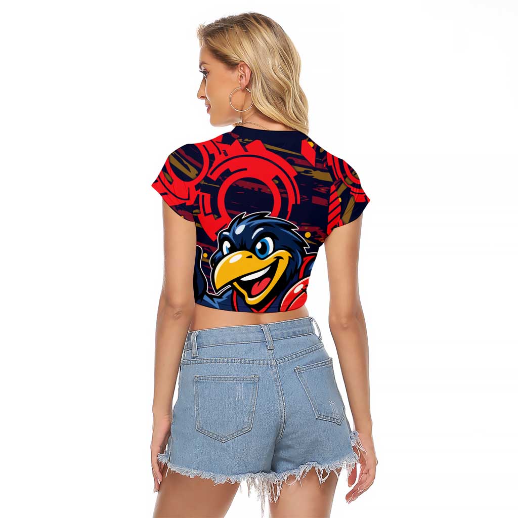 Adelaide Crows Raglan Cropped T Shirt Mascot Cartoon Football Illustration Style