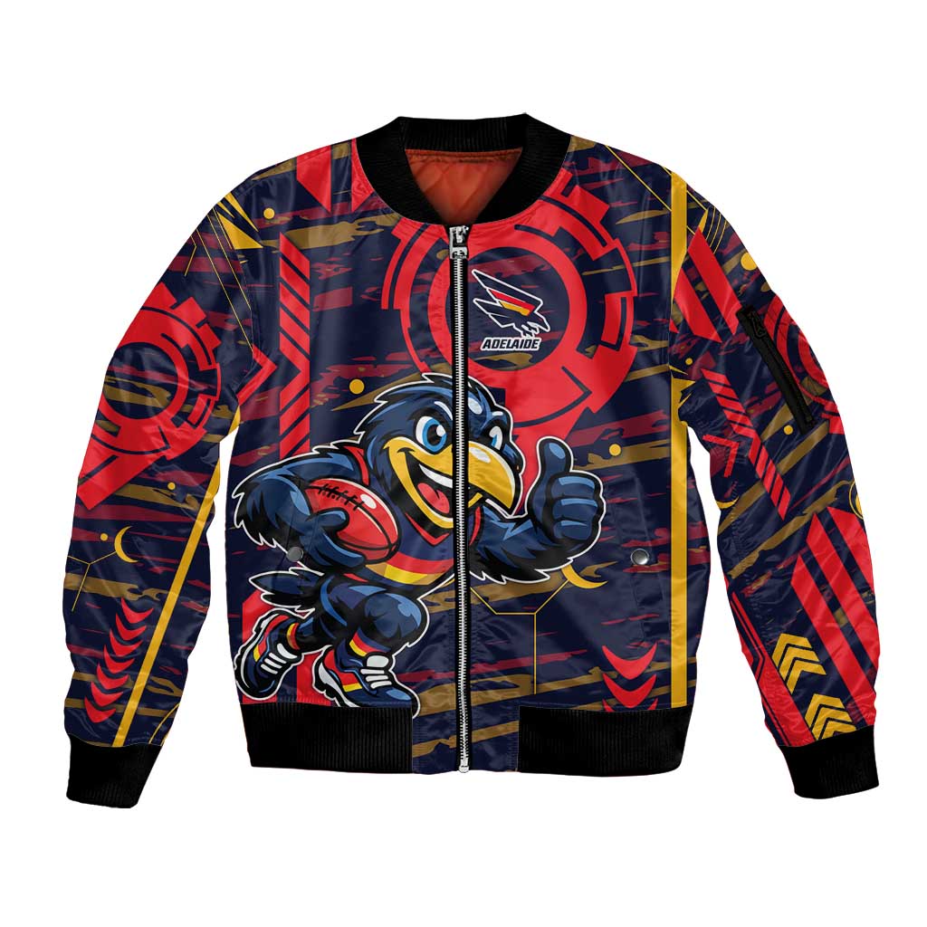 Adelaide Crows Sleeve Zip Bomber Jacket Mascot Cartoon Football Illustration Style