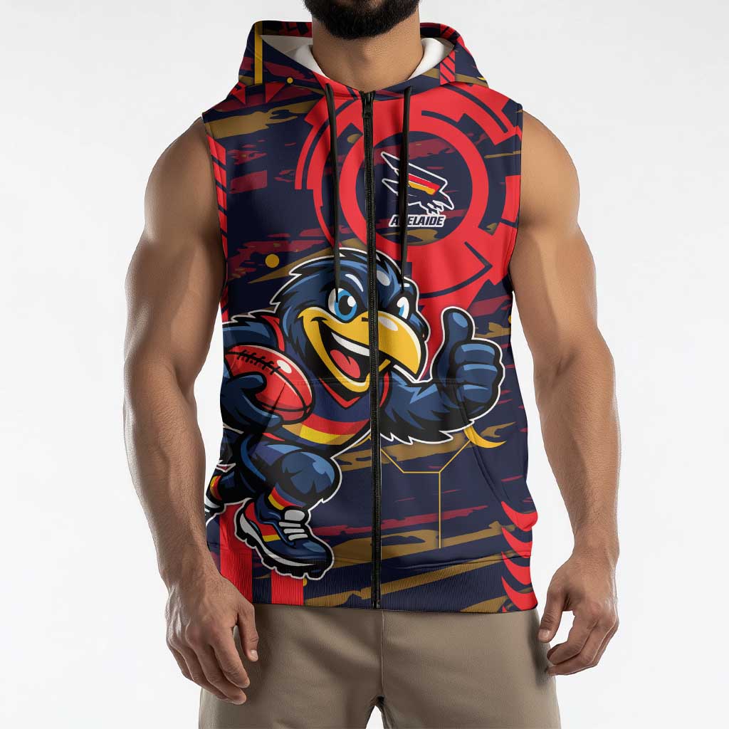 Adelaide Crows Sleeveless Zip Hoodie Mascot Cartoon Football Illustration Style