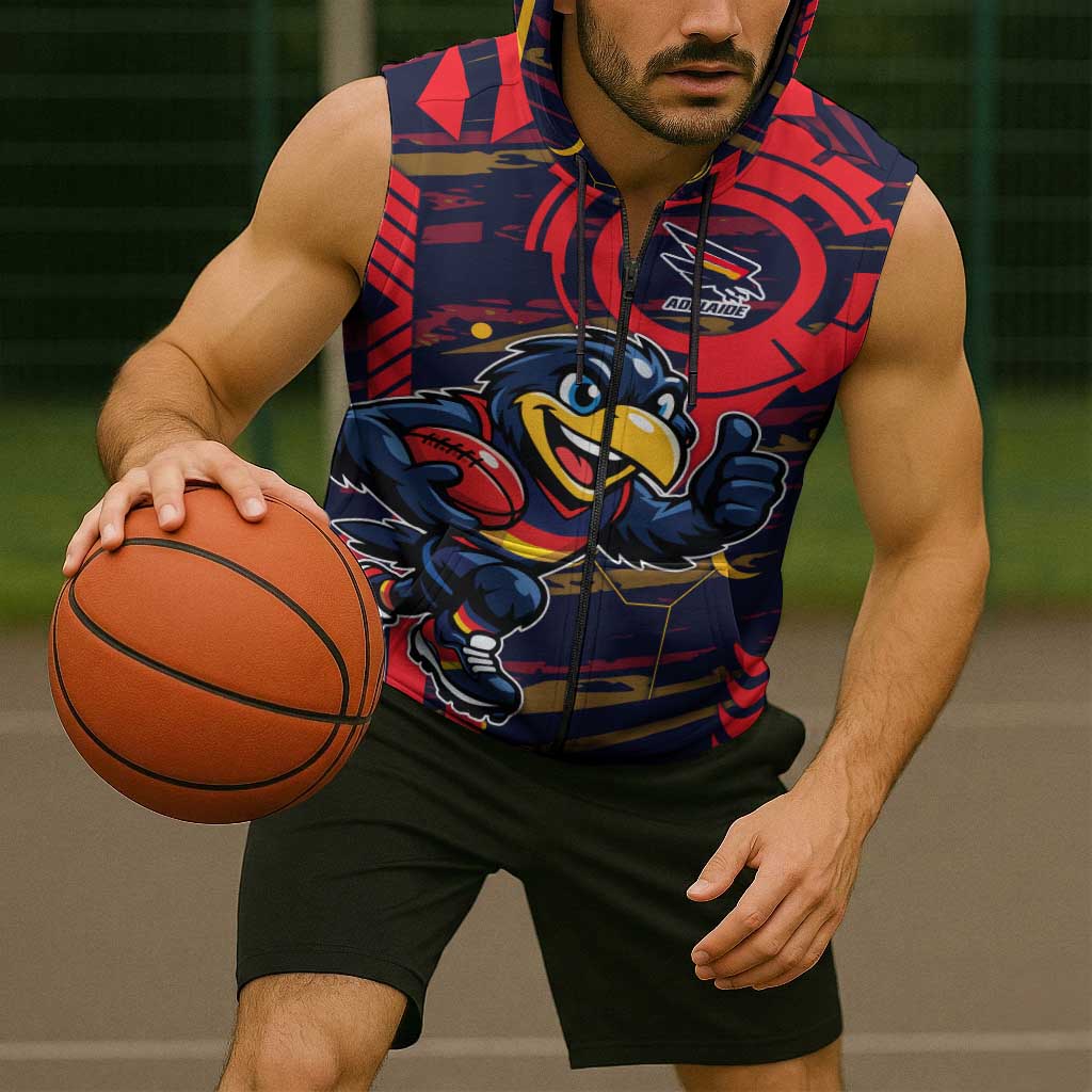 Adelaide Crows Sleeveless Zip Hoodie Mascot Cartoon Football Illustration Style