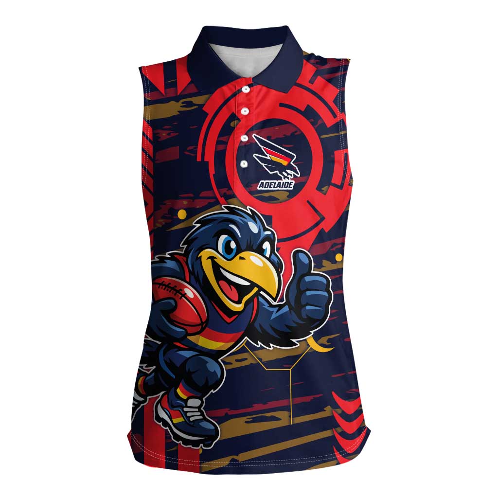 Adelaide Crows Women Sleeveless Polo Shirt Mascot Cartoon Football Illustration Style