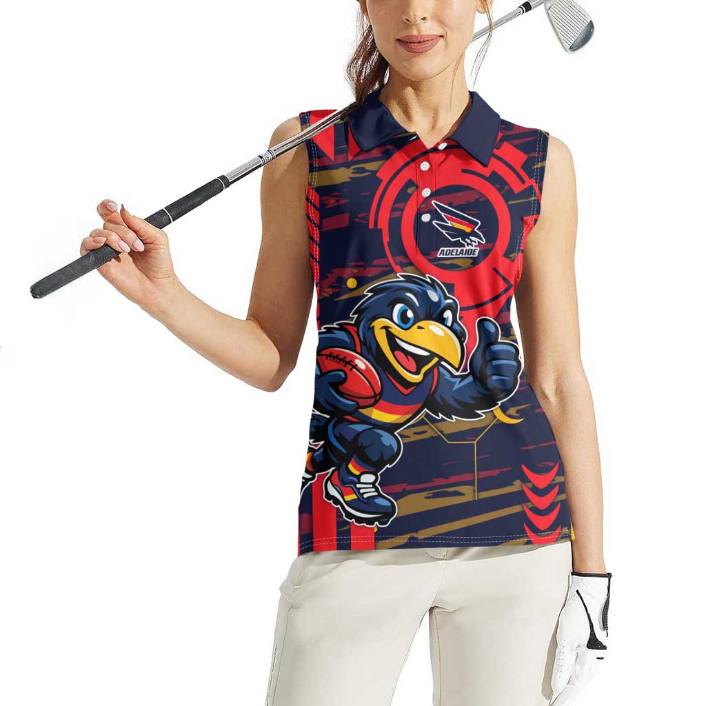 Adelaide Crows Women Sleeveless Polo Shirt Mascot Cartoon Football Illustration Style