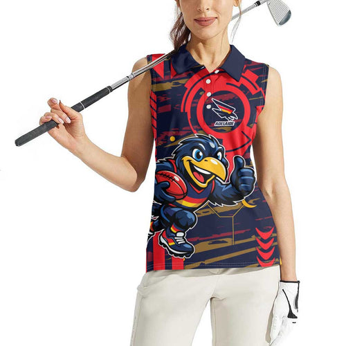 Adelaide Crows Women Sleeveless Polo Shirt Mascot Cartoon Football Illustration Style