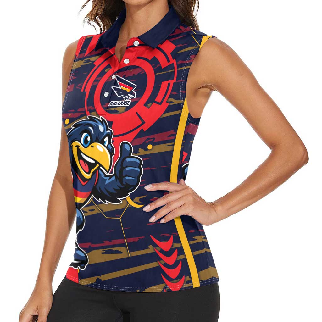 Adelaide Crows Women Sleeveless Polo Shirt Mascot Cartoon Football Illustration Style