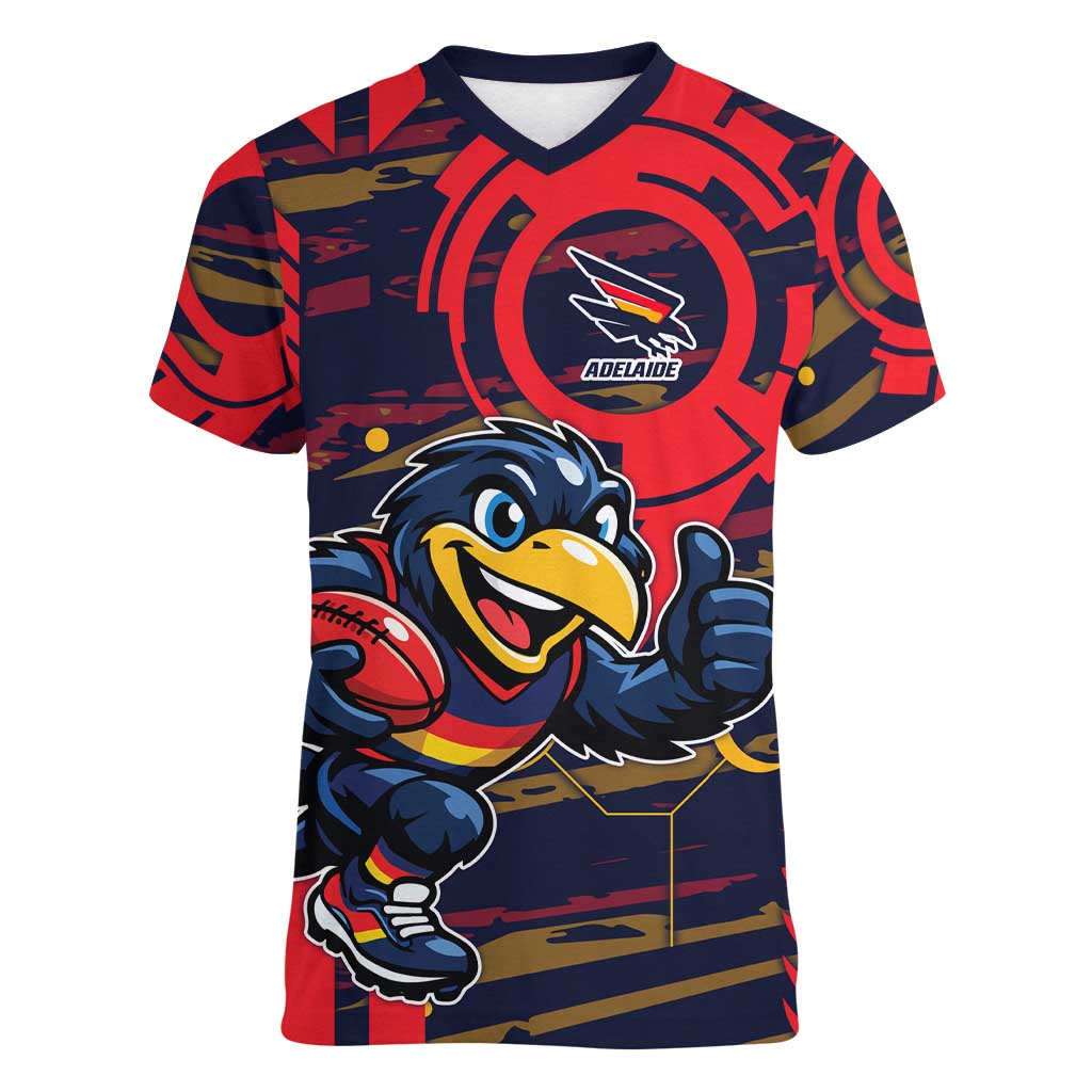 Adelaide Crows Women V-Neck T-Shirt Mascot Cartoon Football Illustration Style