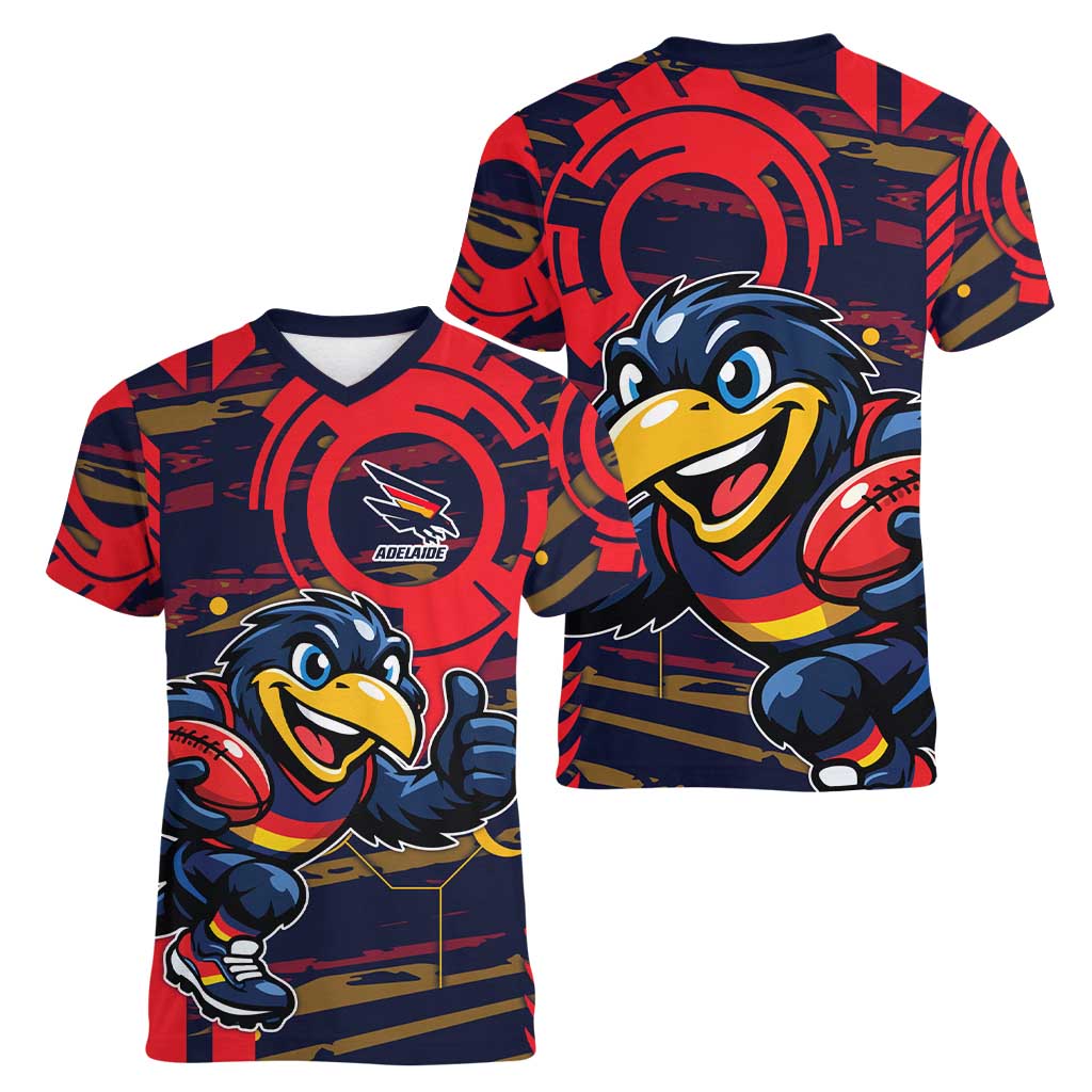 Adelaide Crows Women V-Neck T-Shirt Mascot Cartoon Football Illustration Style