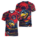 Adelaide Crows Women V-Neck T-Shirt Mascot Cartoon Football Illustration Style