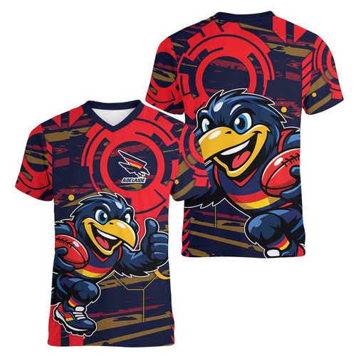 Adelaide Crows Women V-Neck T-Shirt Mascot Cartoon Football Illustration Style