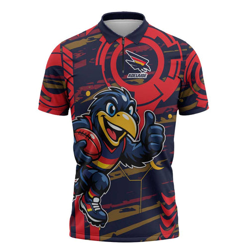 Adelaide Crows Zipper Polo Shirt Mascot Cartoon Football Illustration Style