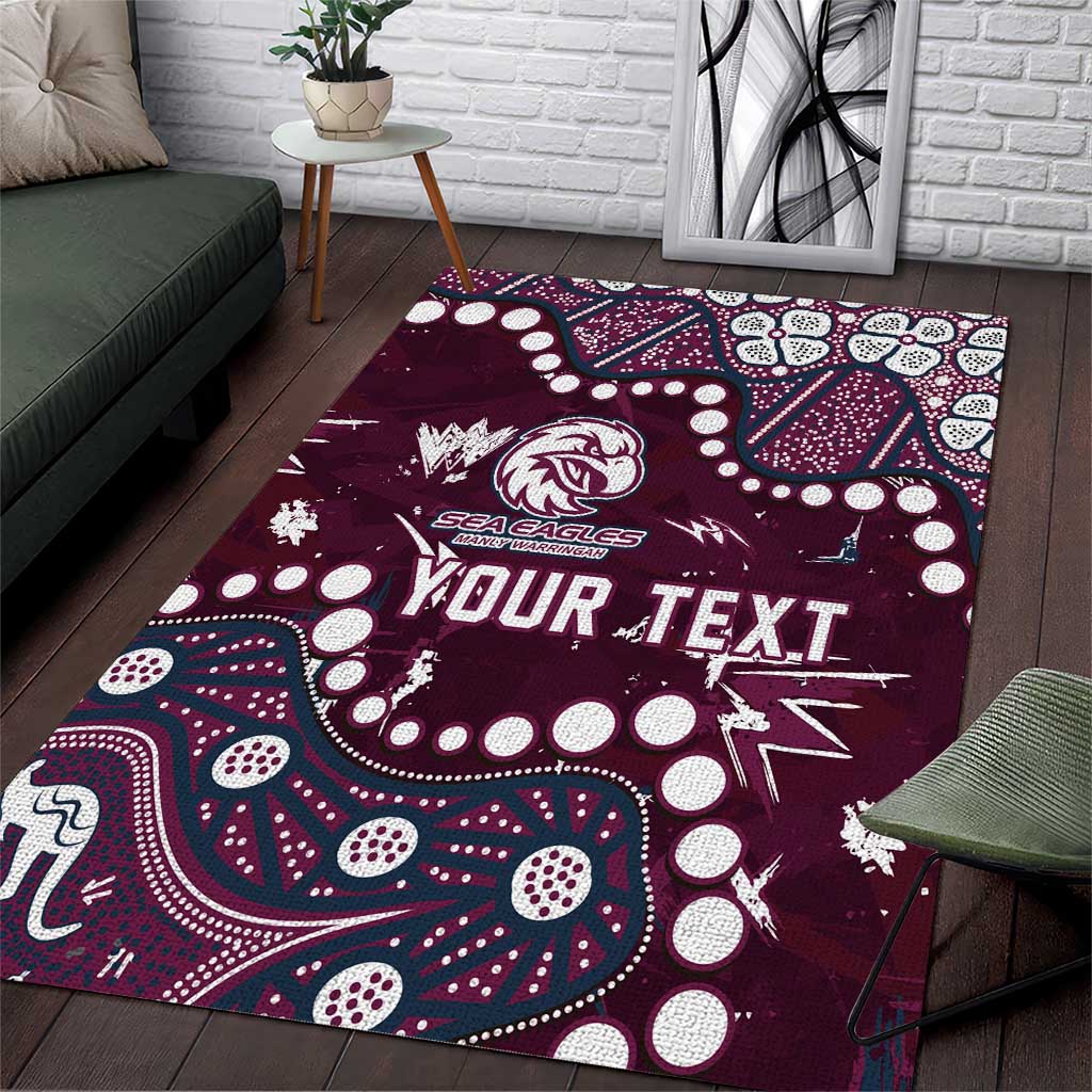Personalized Manly Warringah Sea Eagles Area Rug Aboriginal Pattern with Graffiti Style Design