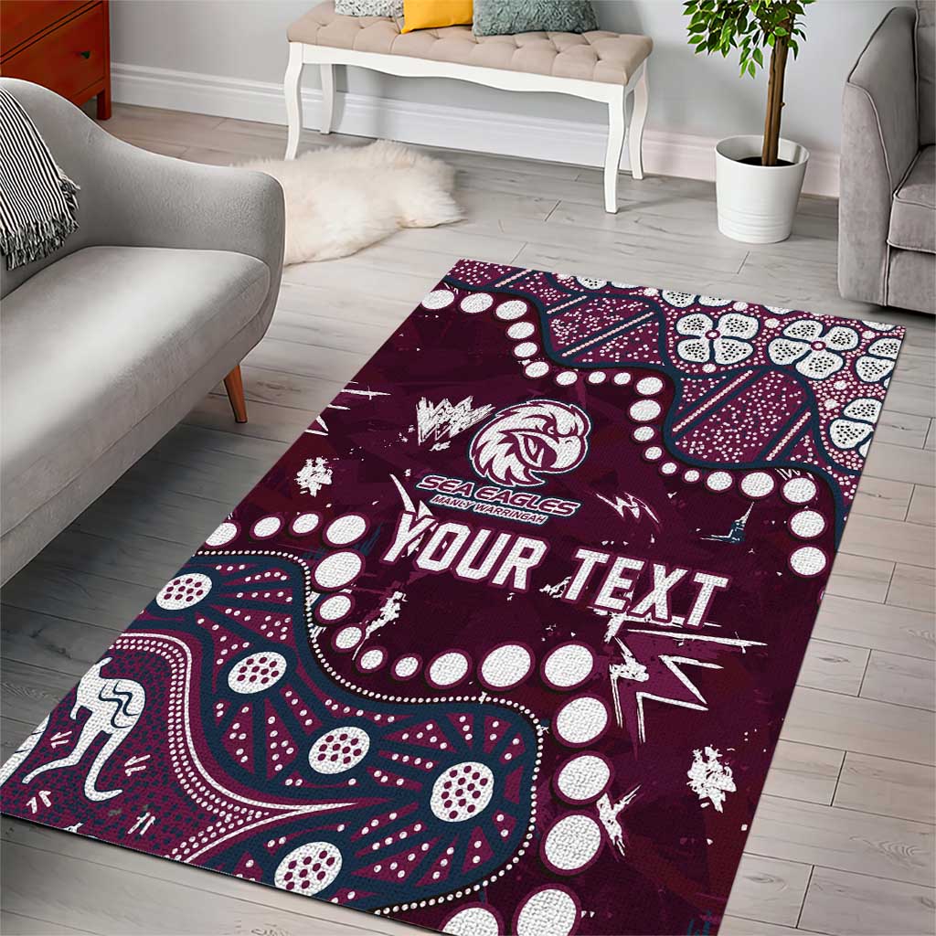 Personalized Manly Warringah Sea Eagles Area Rug Aboriginal Pattern with Graffiti Style Design