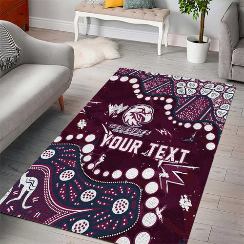 Personalized Manly Warringah Sea Eagles Area Rug Aboriginal Pattern with Graffiti Style Design