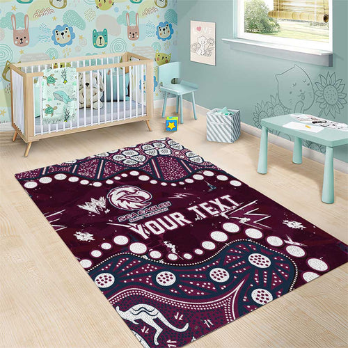 Personalized Manly Warringah Sea Eagles Area Rug Aboriginal Pattern with Graffiti Style Design