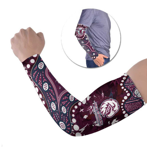 Personalized Manly Warringah Sea Eagles Arm Sleeves Aboriginal Pattern with Graffiti Style Design