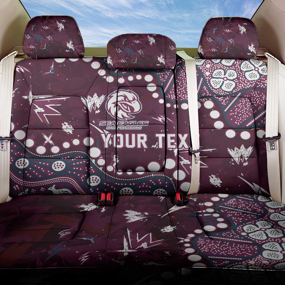 Personalized Manly Warringah Sea Eagles Back Car Seat Cover Aboriginal Pattern with Graffiti Style Design