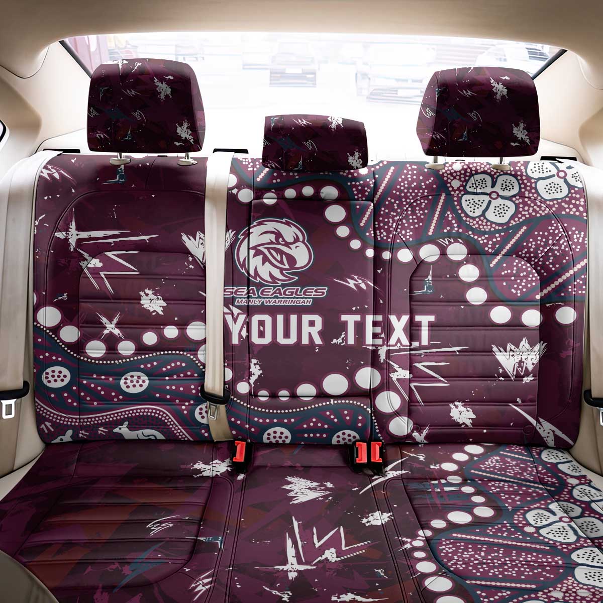 Personalized Manly Warringah Sea Eagles Back Car Seat Cover Aboriginal Pattern with Graffiti Style Design