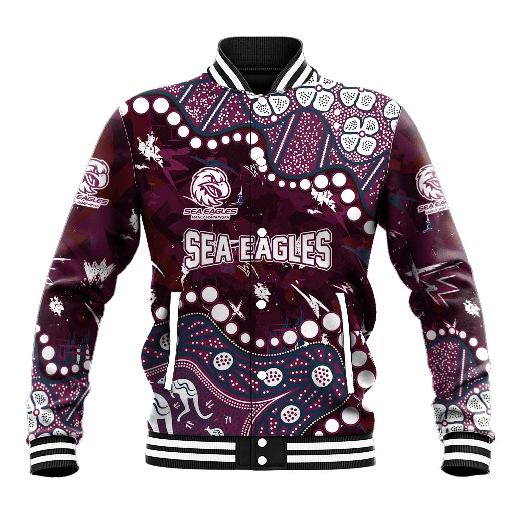 Personalized Manly Warringah Sea Eagles Baseball Jacket Aboriginal Pattern with Graffiti Style Design