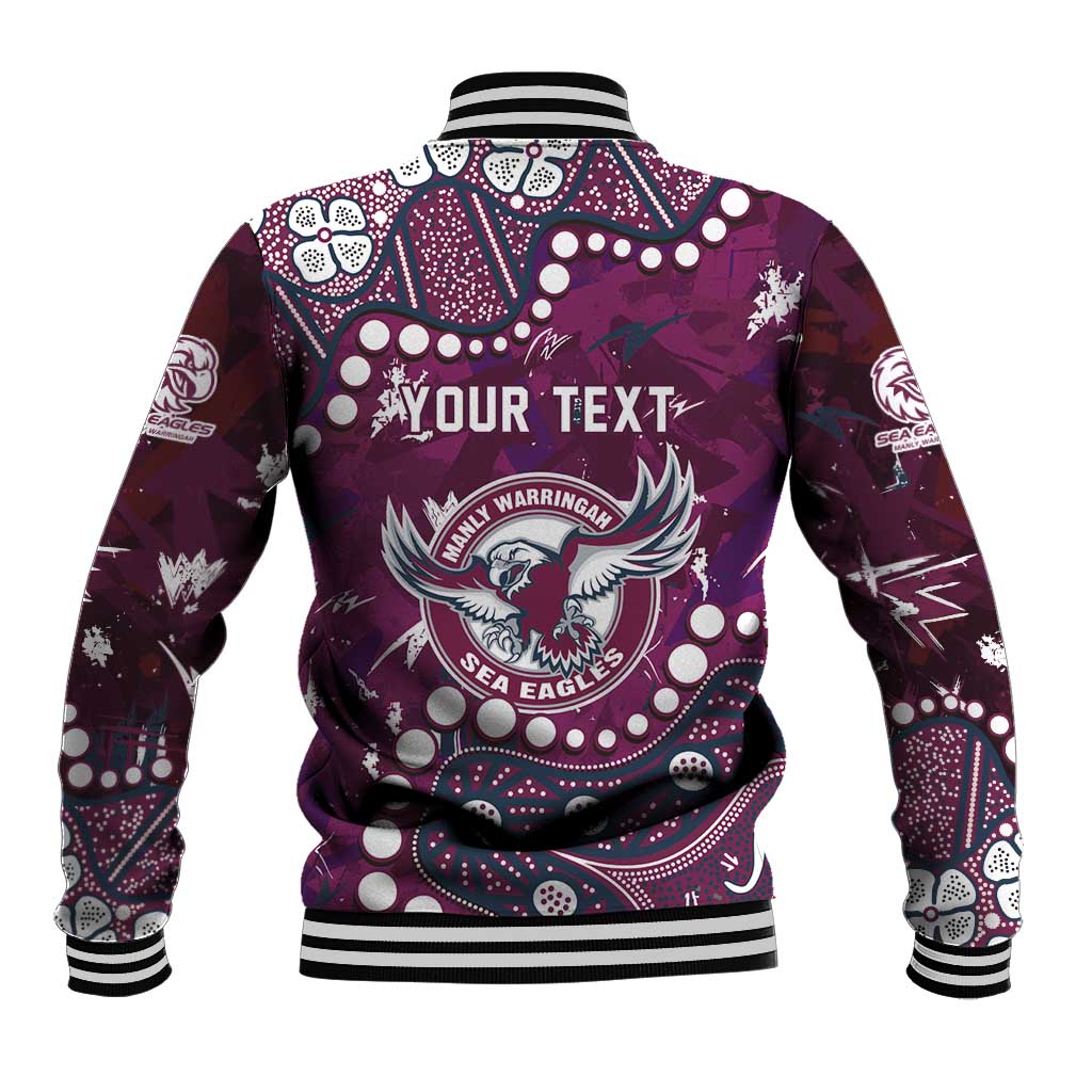Personalized Manly Warringah Sea Eagles Baseball Jacket Aboriginal Pattern with Graffiti Style Design