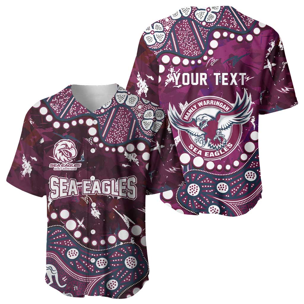 Personalized Manly Warringah Sea Eagles Baseball Jersey Aboriginal Pattern with Graffiti Style Design