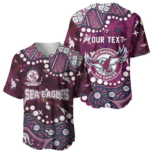 Personalized Manly Warringah Sea Eagles Baseball Jersey Aboriginal Pattern with Graffiti Style Design