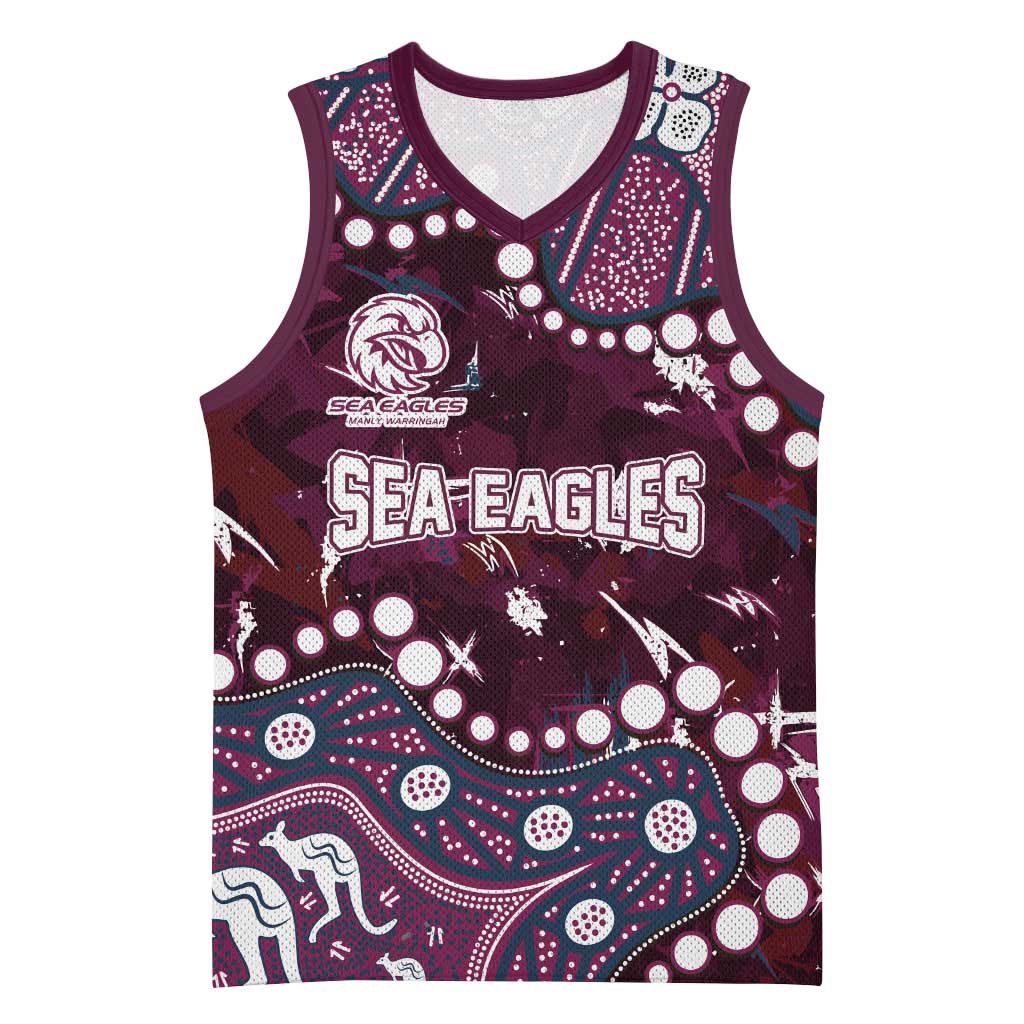 Personalized Manly Warringah Sea Eagles Basketball Jersey Aboriginal Pattern with Graffiti Style Design
