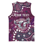Personalized Manly Warringah Sea Eagles Basketball Jersey Aboriginal Pattern with Graffiti Style Design