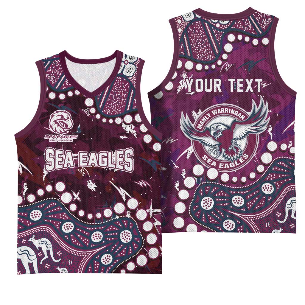 Personalized Manly Warringah Sea Eagles Basketball Jersey Aboriginal Pattern with Graffiti Style Design