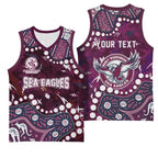 Personalized Manly Warringah Sea Eagles Basketball Jersey Aboriginal Pattern with Graffiti Style Design
