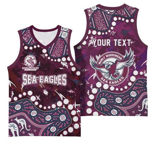 Personalized Manly Warringah Sea Eagles Basketball Jersey Aboriginal Pattern with Graffiti Style Design