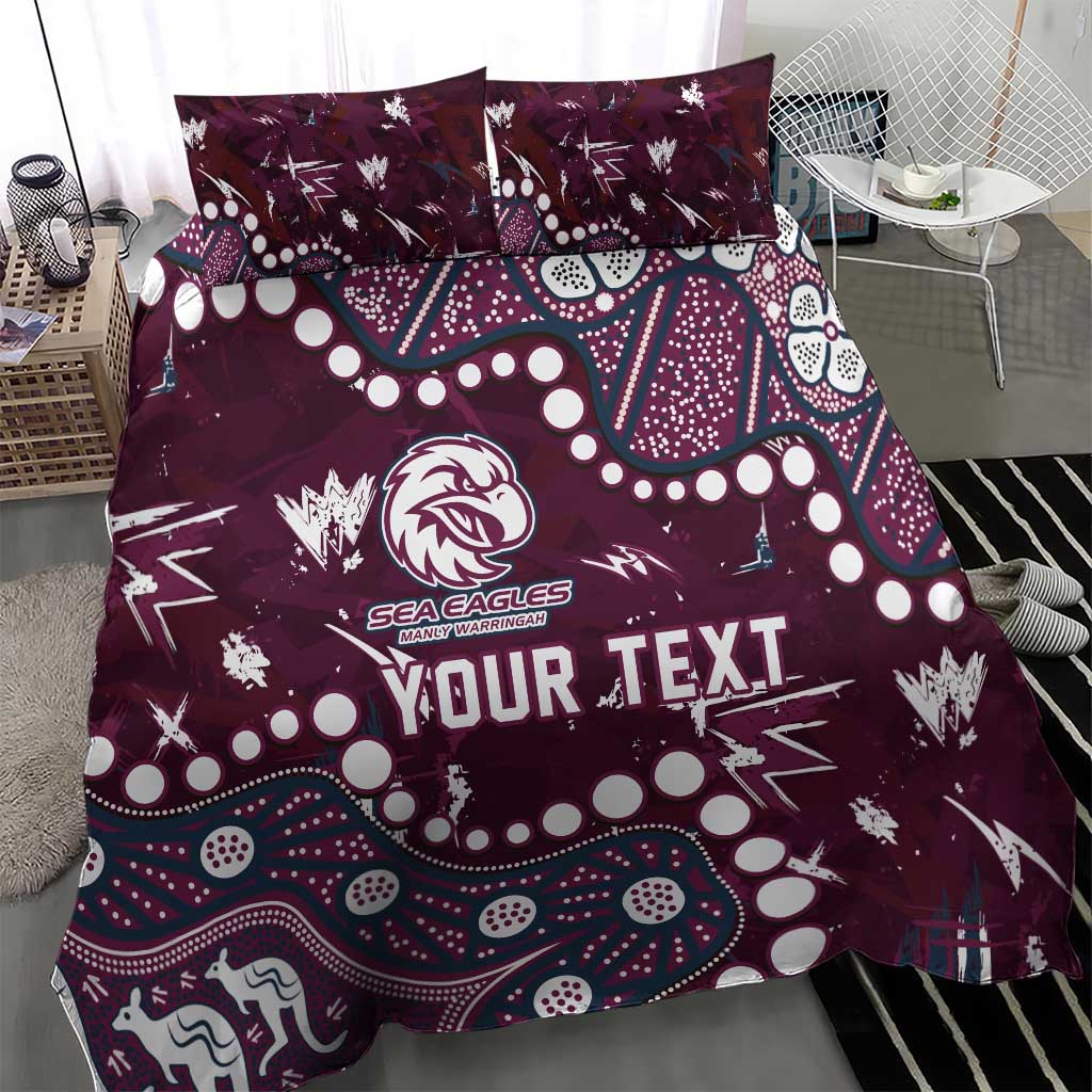 Personalized Manly Warringah Sea Eagles Bedding Set Aboriginal Pattern with Graffiti Style Design