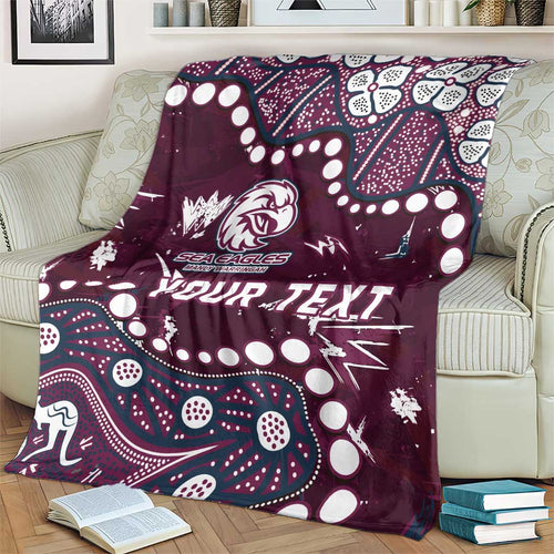 Personalized Manly Warringah Sea Eagles Blanket Aboriginal Pattern with Graffiti Style Design