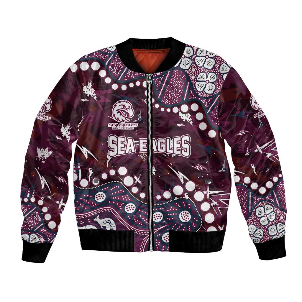 Personalized Manly Warringah Sea Eagles Bomber Jacket Aboriginal Pattern with Graffiti Style Design