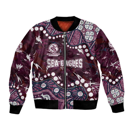 Personalized Manly Warringah Sea Eagles Bomber Jacket Aboriginal Pattern with Graffiti Style Design