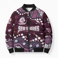 Personalized Manly Warringah Sea Eagles Bomber Puffer Jacket Aboriginal Pattern with Graffiti Style Design