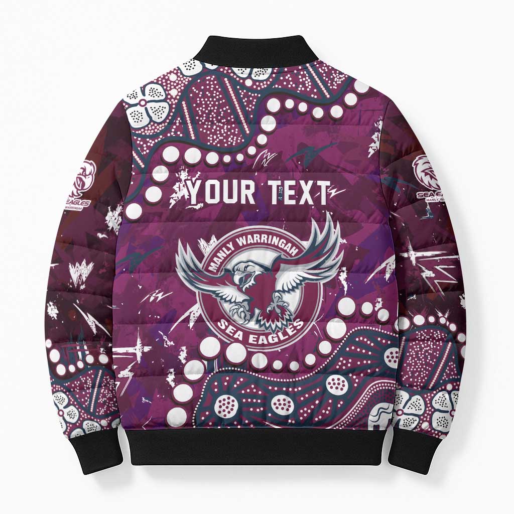 Personalized Manly Warringah Sea Eagles Bomber Puffer Jacket Aboriginal Pattern with Graffiti Style Design