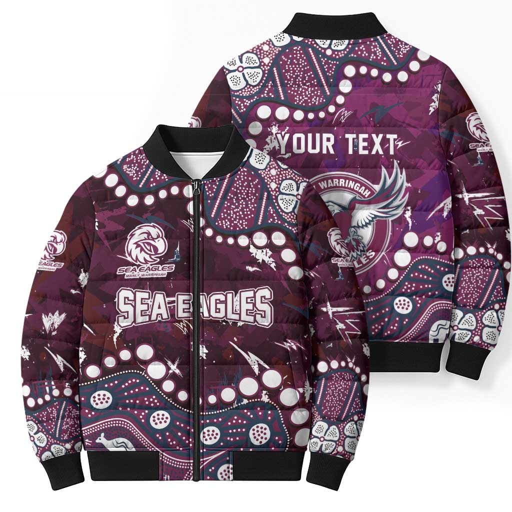 Personalized Manly Warringah Sea Eagles Bomber Puffer Jacket Aboriginal Pattern with Graffiti Style Design