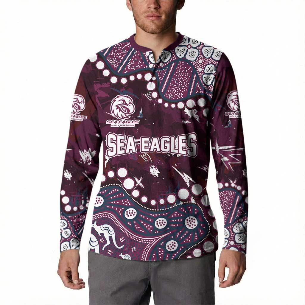 Personalized Manly Warringah Sea Eagles Button Sweatshirt Aboriginal Pattern with Graffiti Style Design