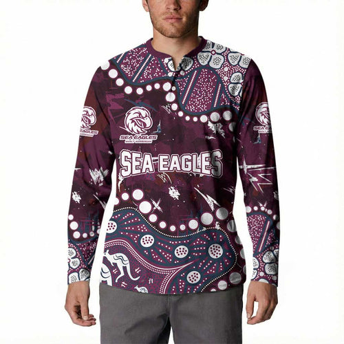 Personalized Manly Warringah Sea Eagles Button Sweatshirt Aboriginal Pattern with Graffiti Style Design