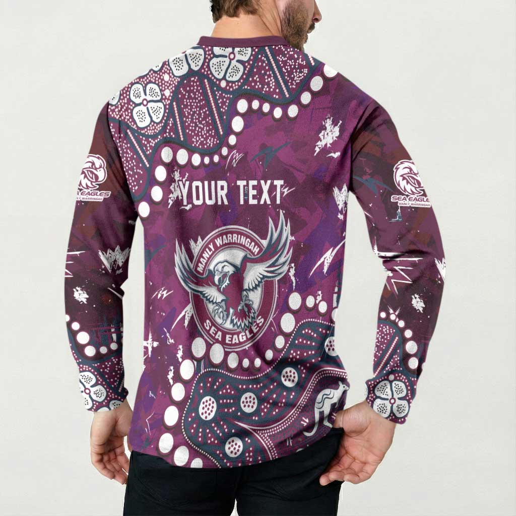 Personalized Manly Warringah Sea Eagles Button Sweatshirt Aboriginal Pattern with Graffiti Style Design