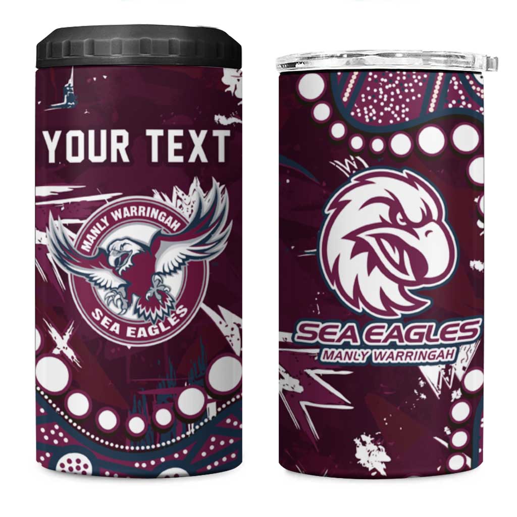 Personalized Manly Warringah Sea Eagles 4 in 1 Can Cooler Tumbler Aboriginal Pattern with Graffiti Style Design