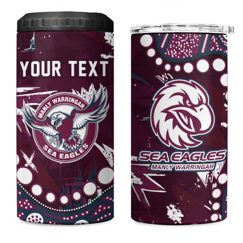 Personalized Manly Warringah Sea Eagles 4 in 1 Can Cooler Tumbler Aboriginal Pattern with Graffiti Style Design