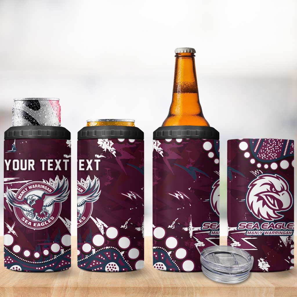 Personalized Manly Warringah Sea Eagles 4 in 1 Can Cooler Tumbler Aboriginal Pattern with Graffiti Style Design