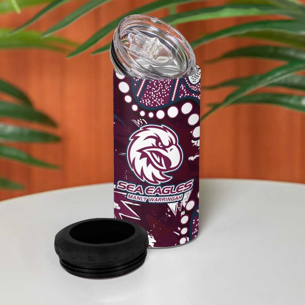 Personalized Manly Warringah Sea Eagles 4 in 1 Can Cooler Tumbler Aboriginal Pattern with Graffiti Style Design