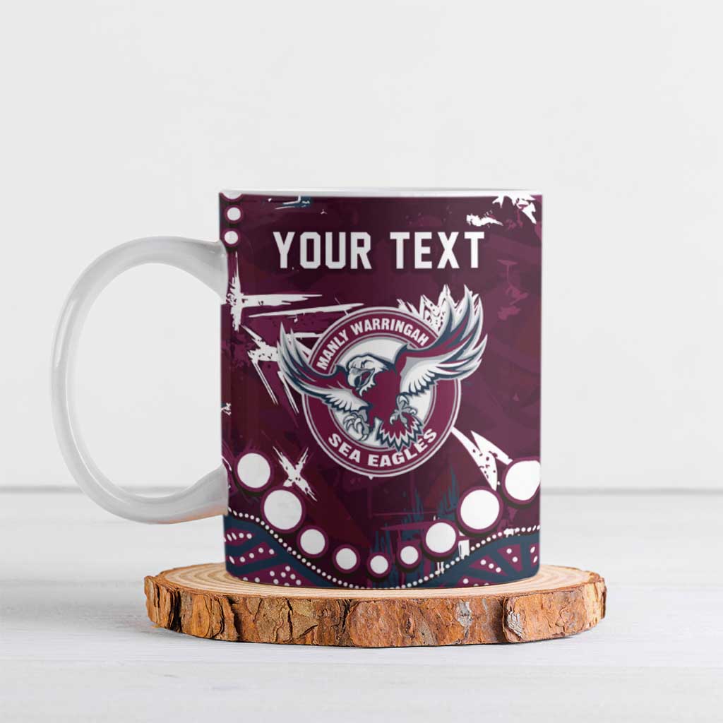 Personalized Manly Warringah Sea Eagles Ceramic Mug Aboriginal Pattern with Graffiti Style Design